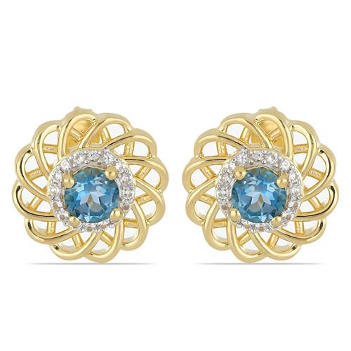 BUY REAL SWISS BLUE TOPAZ GEMSTONE EARRINGS IN 925 STERLING SILVER